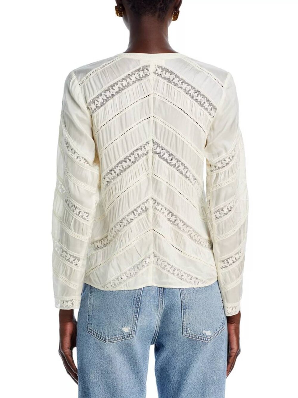 NEW LOVESHACKFANCY Womens Tandra Romantic V-Neck Blouse Size 4 Antique White - Picture 2 of 15